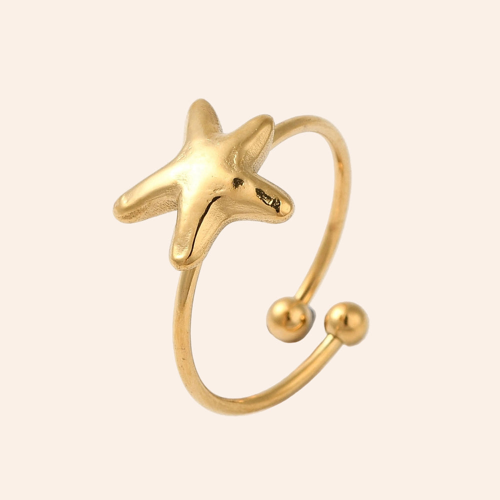 Anillo Estrella de Mar Ajustable en Acero Inoxidable 304 – Dorado